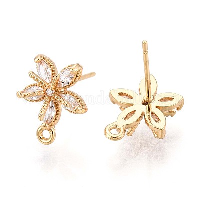 Фурнитура для сережек-гвоздиков из цветочной латуни с микропаве из кубического циркония KK-B152-01B-G-1
