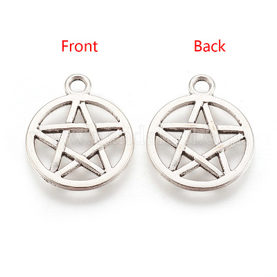 Тибетский стиль сплава плоские круглые со звездой подвеской X-TIBEP-5248-AS-FF-1