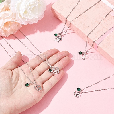 День святого Валентина 304 нержавеющая сталь и зеленое стекло кулон в форме сердца ожерелья с цепочкой для женщин NJEW-FS00014-04-1