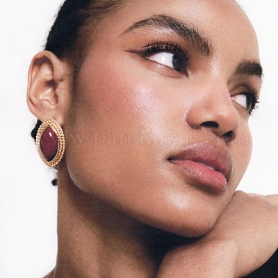 Серьги-гвоздики из натурального агата с конским глазом из нержавеющей стали 304 FS-WGAD791-02-1