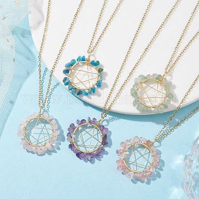 Ожерелья с подвесками из натуральных и синтетических драгоценных камней NJEW-JN04643-1