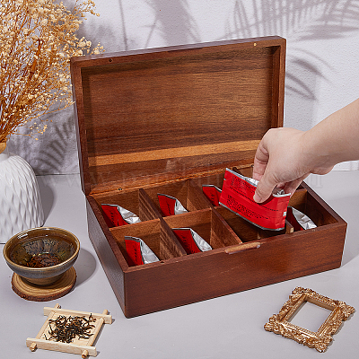 8 решетчатый деревянный ящик для хранения чайных пакетиков CON-WH0088-48B-1