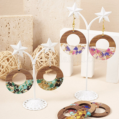 16шт 8 цвета прозрачные подвески из смолы и орехового дерева RESI-TA0001-96-1