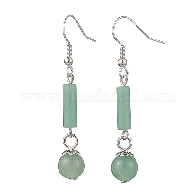 Серьги-подвески с натуральным зеленым авантюрином EJEW-JE06661-1