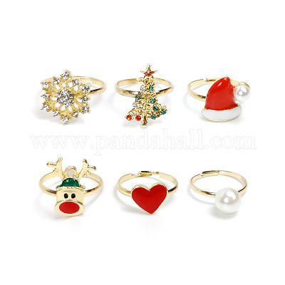 Наборы колец для пальцев из сплава и эмали с рождественской тематикой и стразами FS-WG22033-01-1