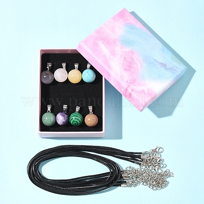 Наборы для самостоятельного изготовления ожерелий с подвесками из натуральных и синтетических драгоценных камней и вощеного шнура DIY-FS0008-47-1