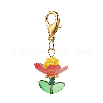 Наборы украшений в виде подвесок в виде цветов из стеклянных бусин и акриловых камней ручной работы HJEW-MZ00254-1