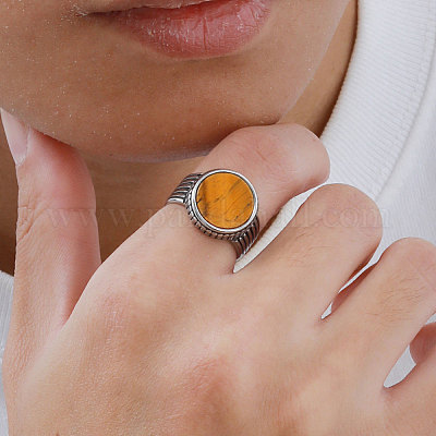 Кольца из нержавеющей стали 304 с натуральным тигровым глазом для мужчин&nbsp;FS-WGE1297-04-1