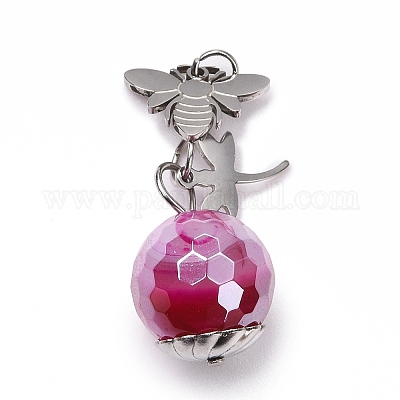 Гальванические ограненные круглые подвески из натурального агата G-B027-01-1