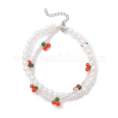 Браслеты из многорядных бусин из искусственного АБС-пластика и стекла для женщин BJEW-JB12863-1