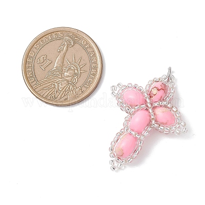 Окрашенная синтетическая императорская яшма с подвесками из стеклянных бусин PALLOY-MZ01119-01-1