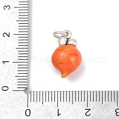 Тонкие серебряные темно-оранжевые эмалевые подвески с фруктами STER-F060-01AS-01-1