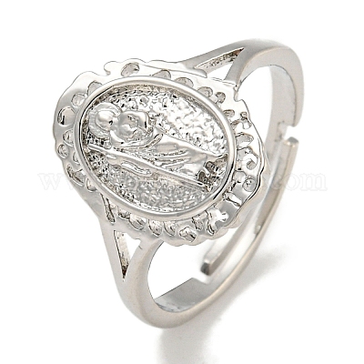 Регулируемые кольца из латуни овальной формы со стойкой для женщин RJEW-I105-03P-02-1