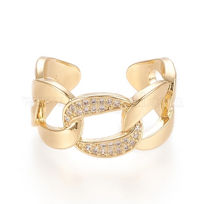 Регулируемые латунные кольца микро манжеты из прозрачного циркония RJEW-M133-03G-1