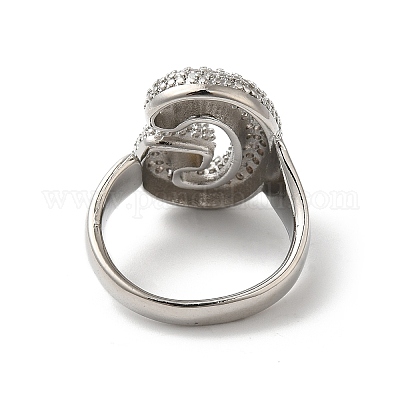 Открытое кольцо-манжета из латуни с надписью микро паве для женщин с прозрачным кубическим цирконием RJEW-N046-03G-P-1