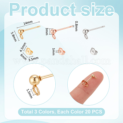 60 шт. двухцветная серьга-гвоздик из нержавеющей стали 304 с петлей FIND-UN0001-14-1