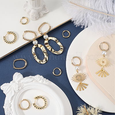 8 пара 4 стилей серег-колец Huggie Hoop с латунными бусинами для женщин KK-SC0004-60-1