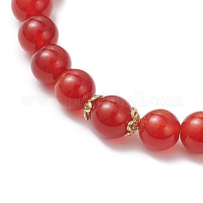 Женские браслеты из круглых бусин натурального сердолика толщиной 8.5 мм BJEW-JB12260-01-1