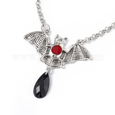 Пластиковая летучая мышь с каплевидным ожерельем и серьгами с подвесками SJEW-G081-01AS-1