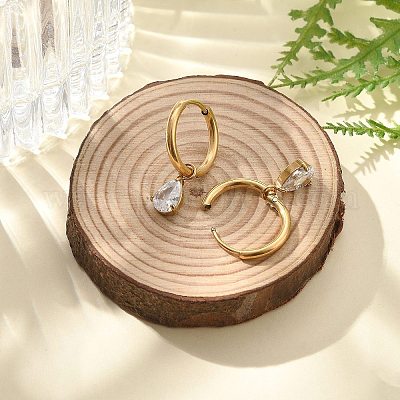 Серьги-кольца из нержавеющей стали 304 с ионным покрытием (IP) и микропаве из кубического циркония STAS-R004-05G-02-1