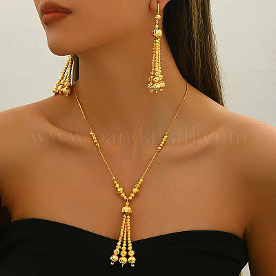 Комплекты из латунных круглых бусин с кисточками и ожерелий для женщин VL7568-1