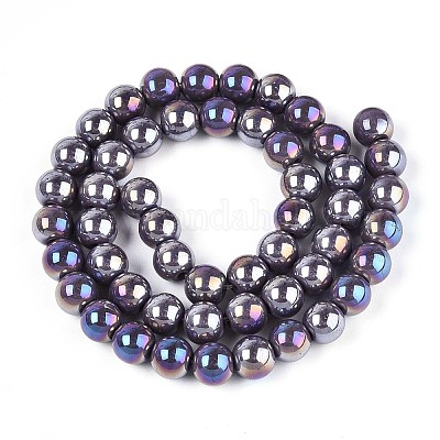 Гальванические непрозрачные стеклянные бусины GLAA-T032-P8mm-AB15-1