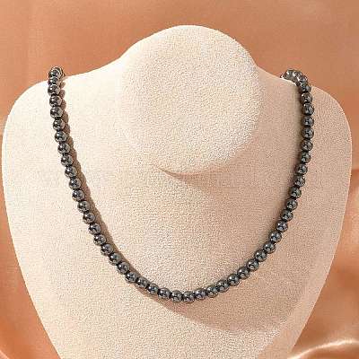 Ожерелья из синтетических немагнитных гематитовых бусин диаметром 6 мм NJEW-R020-10-1