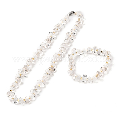 Наборы браслетов и ожерелий из самородков из натуральных кварцевых бусин SJEW-P004-01P-06-1