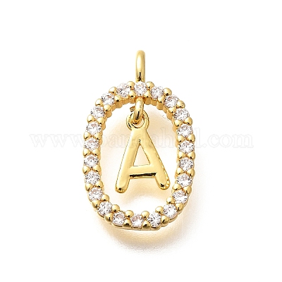 26 шт. подвески с буквами a~z из латуни с микропаве из кубического циркония ZIRC-P123-01G-01-1