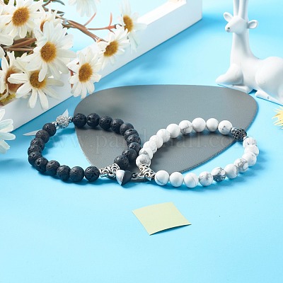 Набор браслетов с магнитной застежкой-сердечком для пары лучших друзей BJEW-JB06791-1