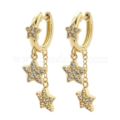 Серьги-кольца Huggie из латуни с прозрачным фианитом и прозрачным фианитом EJEW-K083-43G-1