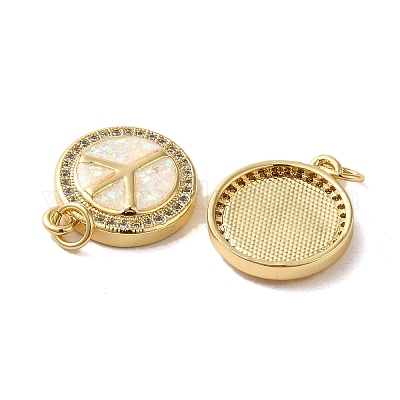 Плоский круглый со знаком мира и башней из латуни с микропаве фианитами и подвесками из синтетического опала KK-D096-07B-G-1