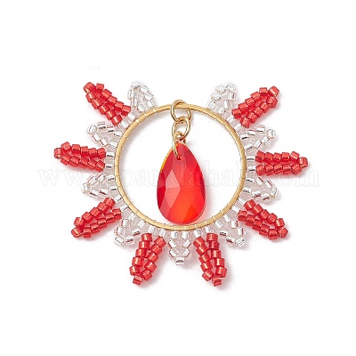 Плоские круглые подвески из стеклянного бисера PALLOY-MZ00570-02-1