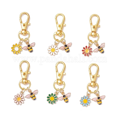 Подвесные украшения из сплава с эмалью в виде цветов и пчел HJEW-JM03788-1