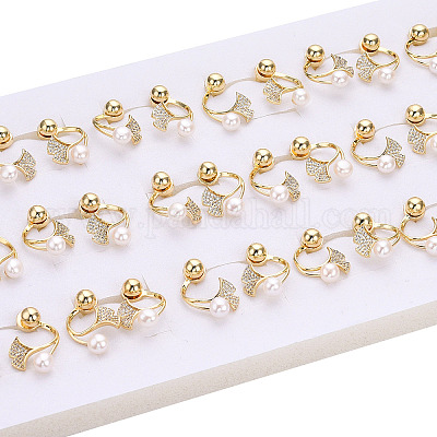 Серьги-гвоздики с натуральным жемчугом в виде листьев гинкго спереди и сзади с фианитами PEAR-N020-05Q-1