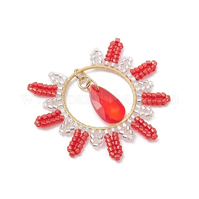 Плоские круглые подвески из стеклянного бисера PALLOY-MZ00570-02-1