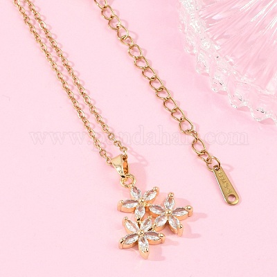 Латунный цветок микропаве кубический цирконий кулон ожерелья NJEW-C076-22G-1