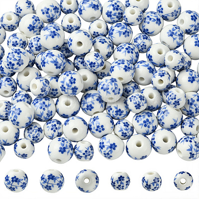 100 шт. 2 стиля фарфоровые керамические бусины ручной работы с цветочным принтом PORC-LT0001-11-1