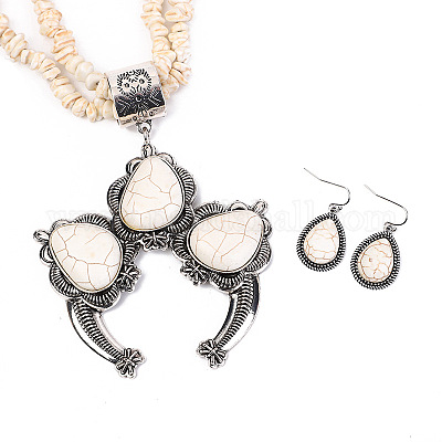 Комплекты из ожерелий и серег-подвесок из синтетической бирюзы в форме капли для женщин FS-WG379CB-01-1