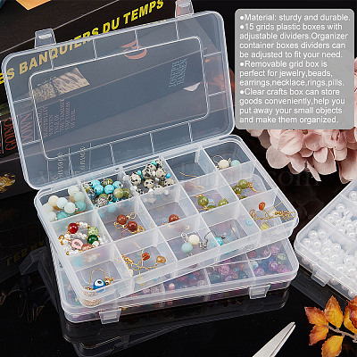 SUPERFINDINGS 5pcs Plastic Box Small 15 Grids Storage Box 17.8x10.5x2.4cm  Jewellery Organizer Compartments Assortment Organizer for Jewerlry Findings