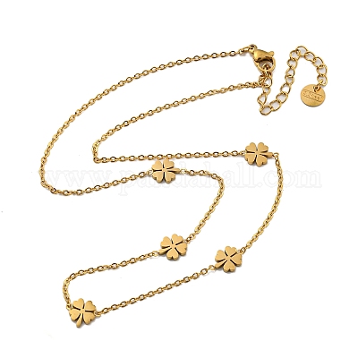 Комплект из серег-гвоздиков и ожерелья из нержавеющей стали 304 с клевером для женщин SJEW-P003-01G-1