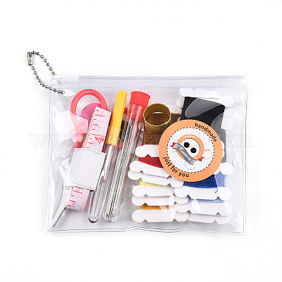 DIY 裁縫道具キット  スレッドを含む  はさみ  定規  ハンドル付きスチールシームリッパー  簡単な自動スレッダー  針  ボタン  ビニール袋  ミックスカラー  11~125x10~105x2mm&nbsp;DIY-H173-02-1