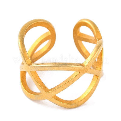 Ионное покрытие(ip) 304 нержавеющая сталь крест-накрест открытые манжеты палец кольца для женщин RJEW-S414-16B-G-1