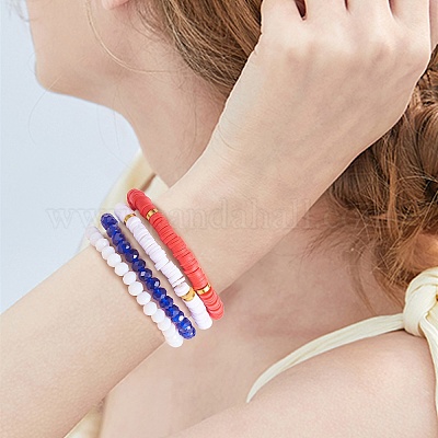 Heishi Braccialetti Elasticizzati Donna – Set Impilabile In Argilla Polimerica, Perline Oro E Cristallo, Stile Bohémien Per Spiaggia Ed Estate - 3
