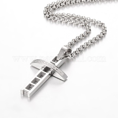 Ожерелья с подвеской-крестом из нержавеющей стали 304 NJEW-JN01287-1
