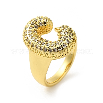 Открытое кольцо-манжета из латуни с надписью микро паве для женщин с прозрачным кубическим цирконием RJEW-N046-03C-G-1