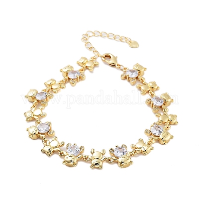 Браслеты-цепочки из латуни с покрытием из латуни и кубического циркония для женщин BJEW-B109-02G-1