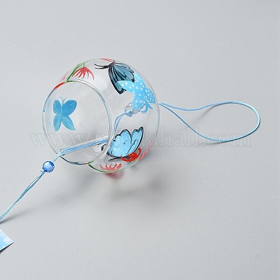 Стеклянный круглый с колокольчиком в виде бабочки HJEW-WH038-01-1
