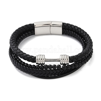 Плетеные черные браслеты из микрофибры и кожи BJEW-D304-03P-1