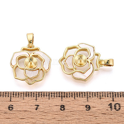 Подвески-булавки из латуни и ракушек с чашечками из жемчуга KK-T079-36G-1